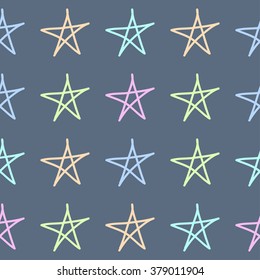 Doodle seamless pattern background. Hand drawn simple stars isolated on stylish background for use in design