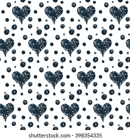 Doodle seamless pattern background. Hand drawn hearts isolated on white cover
