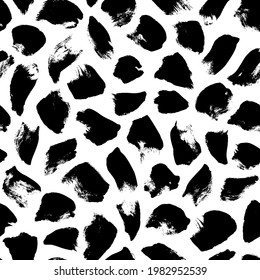 Patrón sin fisuras con puntos negros. Diseño gráfico simple de vector dibujado a mano. Lugares redondeados e ilustración de fragmentos. Patrón de puntos polka para papel digital, impresión textil, diseño web.