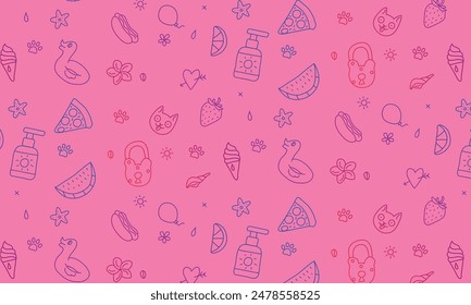doodle seamless pattern with bright colors and gradient