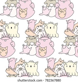 Doodle seamless pattern. Cartoon monster. Vector artwork.