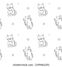 Doodle seamless pattern with cats for fabric, textile, print, wrapping paper, wallpaper