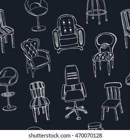 Doodle seamless pattern with chairs Vector illustration