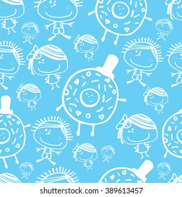 doodle seamless pattern with children