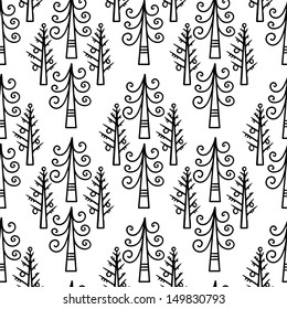Doodle seamless pattern with christmas tree - vector