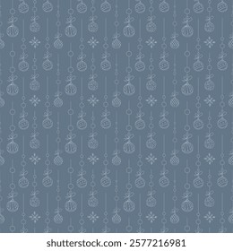 Doodle seamless pattern with Christmas tree balls on a thread color.