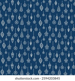 Doodle seamless pattern with  christmas tree toys