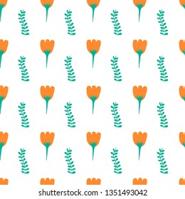 Doodle seamless pattern with colorful flower for wallpaper design. Nature textile print. Hand drawn vector pattern.