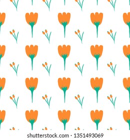 Doodle seamless pattern with colorful flower for wallpaper design. Nature textile print. Hand drawn vector pattern.