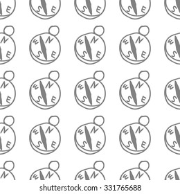 Doodle seamless pattern with compass. Cute travel illustation.