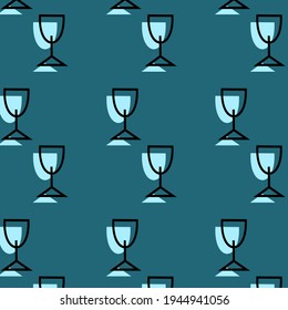 Doodle seamless pattern of a cup. Blue background and cover.