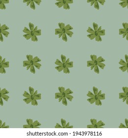 Doodle seamless pattern with decorative hand drawn flowers bud ornament. Green print on blue background. Stock illustration. Vector design for textile, fabric, giftwrap, wallpapers.