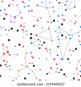 Doodle seamless pattern with different constellations and stars. Vector line art repeated astronomy background