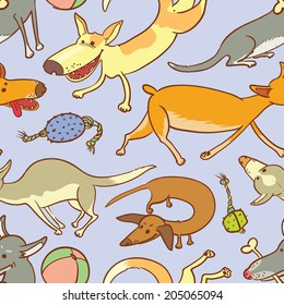 Doodle seamless pattern with dogs
