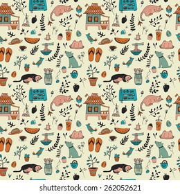 Doodle seamless pattern, enjoy life concept. Use for wallpaper, pattern fills, web page background, surface textures.