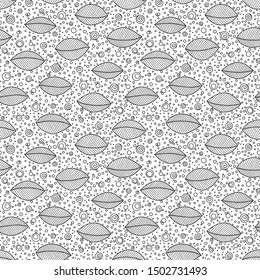 Doodle seamless pattern with ethnic leaves. Creative spring textile swatch or packaging design. Zentangle coloring page.