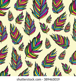 Doodle seamless pattern with feathers hand draw