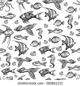 Doodle seamless pattern of fish. image can be used as a background, card, pattern in the field of tourism THE BUSINESS