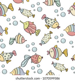 doodle seamless pattern with fishes, vector eps 10