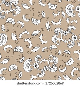Doodle seamless pattern. Floral ornament. Wallpaper, textile, wrapping paper. Beige background. Hand drawn Vector illustration. 