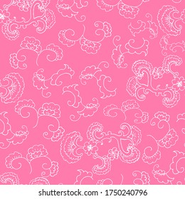 Doodle seamless pattern. Floral ornament. Wallpaper, textile, wrapping paper. Pink background. Hand drawn Vector illustration. 