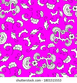 Patrón sin fisuras. Ornamento floral. Papel de escritorio, textil, papel de envoltura. Fondo rosa. Ilustración del vector dibujado a mano