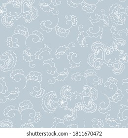 Doodle seamless pattern. Floral ornament. Wallpaper, textile, wrapping paper. Gray background. Hand drawn Vector illustration.