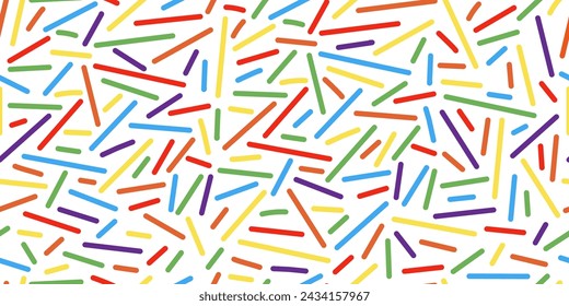 Doodle seamless pattern. Fun colorful lines background. 90s kids background. Funny modern childish drawings. Wallpaper and wrapping design. Banner backdrop. Simple party confetti vector illustration