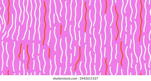 Nahtloses Muster. Lustige bunte Linie Hintergrund. 90er Kinder Hintergrund. Lustige moderne kindische Zeichnungen. Tapete und Verpackung Valentinstag Design, Banner Hintergrund Party Konfetti Vektor-Illustration