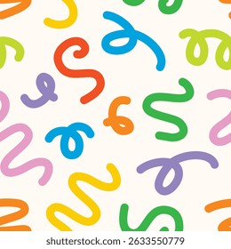 doodle seamless pattern fun colorful line elements. Creative color childish minimalist style. background pattern for children. trendy design with basic bright shapes. Vector illustration