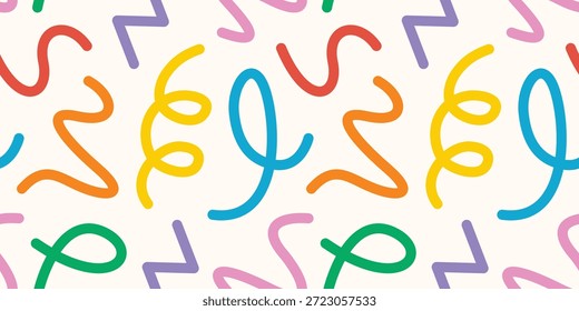 doodle seamless pattern fun colorful line elements. Creative color childish minimalist style. background pattern for children. trendy design with basic bright shapes. Vector illustration