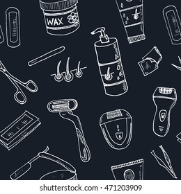 Doodle seamless pattern with  hair removal tools  Vector illustration