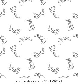 Doodle seamless pattern with hand drawn outlined world "Boo!" on white background. Can be used for kids apparel or wrapping paper print. Vector 8 EPS.