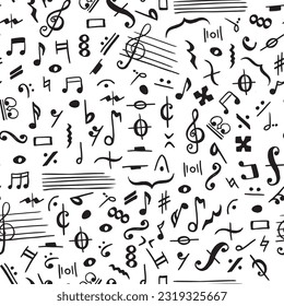 Patrón sin fisuras con notas musicales dibujadas a mano.