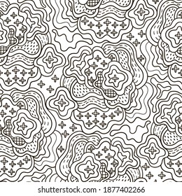 Doodle seamless pattern in hand-drawn style. Black and white. Great for anti stress coloring pages