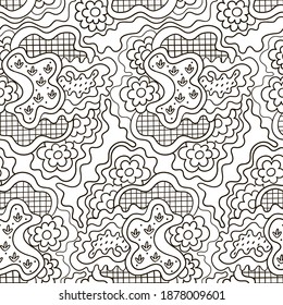 Doodle seamless pattern in hand-drawn style. Black and white. Great for anti stress coloring pages