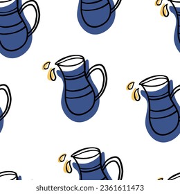 Doodle Seamless pattern Hanukkah pitcher. Oil. Jewish holiday