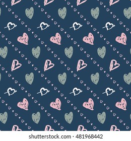 Doodle seamless pattern with hearts