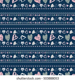 Doodle seamless pattern with hearts