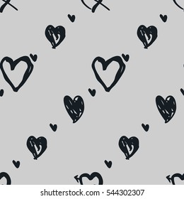 Doodle seamless pattern with hearts