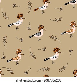 Patrón sin fisuras de garbanzos y pájaros de abetos. Perfecto para camisetas, textiles e impresos. Ilustración vectorial dibujada a mano para la decoración y el diseño.

