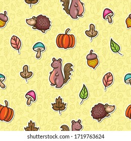 Doodle Seamless Pattern Icons Hand Drawn Coloring Vector