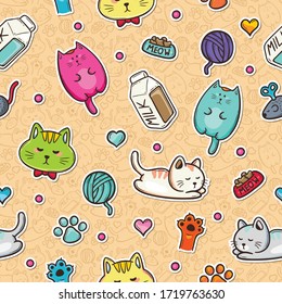Vector de color dibujado a mano con iconos de patrón sin soldadura