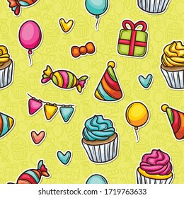 Doodle Seamless Pattern Icons Hand Drawn Coloring Vector