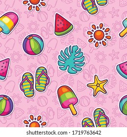 Doodle Seamless Pattern Icons Hand Drawn Coloring Vector