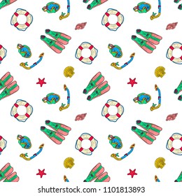 doodle seamless pattern, icons vector of summer