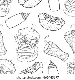 doodle seamless pattern with junk food illustration