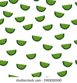 Doodle nahtloses Muster mit kleinen grünen zufälligen Zitrusscheiben. Abgeschiedener Sommer mit frischem Bio-Hintergrund. Flacher Vektordruck für Textilien, Gewebe, Geschenkpapier, Wallpaper. Endlose Illustration.