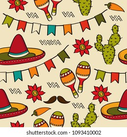 Doodle seamless pattern with mexico symbols, vector format