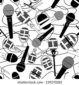 Doodle seamless pattern of microphones